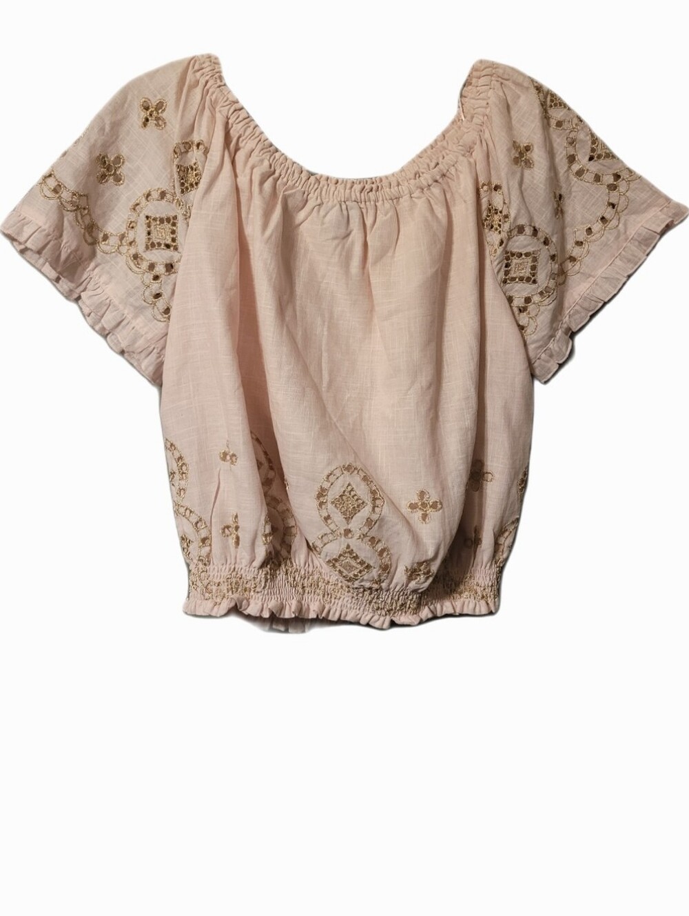 CeCe Blush Pink Embroidered Off-Shoulder Crop Top Tomato Girl Soft Girl
